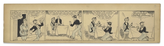 Chic Young Hand-Drawn Blondie Comic Strip From 1932 Titled A Boy in Love -- Dagwood Proposes to Blondie Before Getting Distracted by a Sandwich